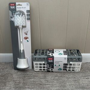 OXO TOT Gray Bottle Brush and Dishwasher Basket Set